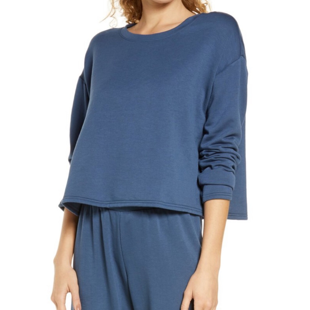 BP Blue All Weekend Crew Neck Crop Sweatshirt Lightweight Pullover Women Small